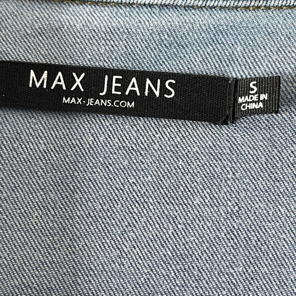 NWOT MAX JEANS BLUE DISTRESSED OVERSIZED DENIM JEAN JACKET LONG SLEEVE SMALL - Picture 4 of 14